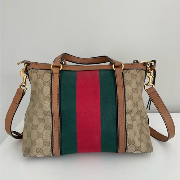 Gucci Rania Monogram GG Web Convertible Top Handle Shoulder Bag Leather Canvas - Picture 3 of 16